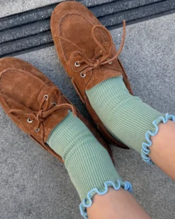 The Petite Ruffled Modal Socks - Sea Glass + Powder Blue