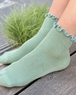 The Petite Ruffled Modal Socks - Sea Glass + Powder Blue