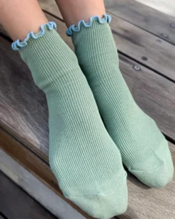 The Petite Ruffled Modal Socks - Sea Glass + Powder Blue