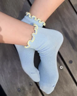 The Petite Ruffled Modal Socks - Baby Blue + Butter