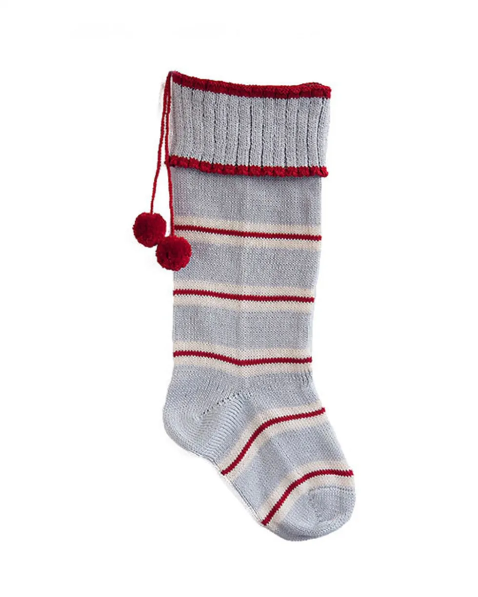 Thin Striped Rib-Cuff Stocking - Grey