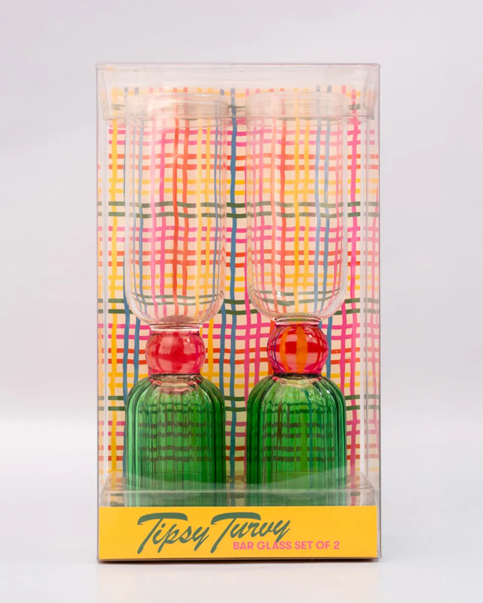 Tipsy Turvy Bar Glass Set - Green