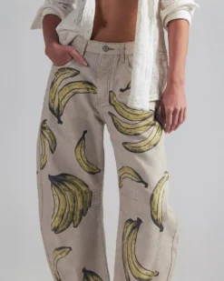 We The Free Good Luck Printed Barrel Jeans - Go Bananas