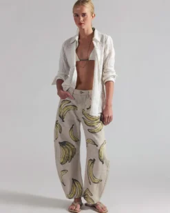 We The Free Good Luck Printed Barrel Jeans - Go Bananas