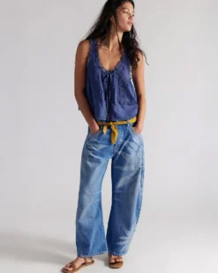 We The Free Good Luck Printed Barrel Jeans - Sun Fade