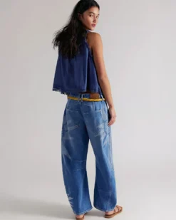 We The Free Good Luck Printed Barrel Jeans - Sun Fade